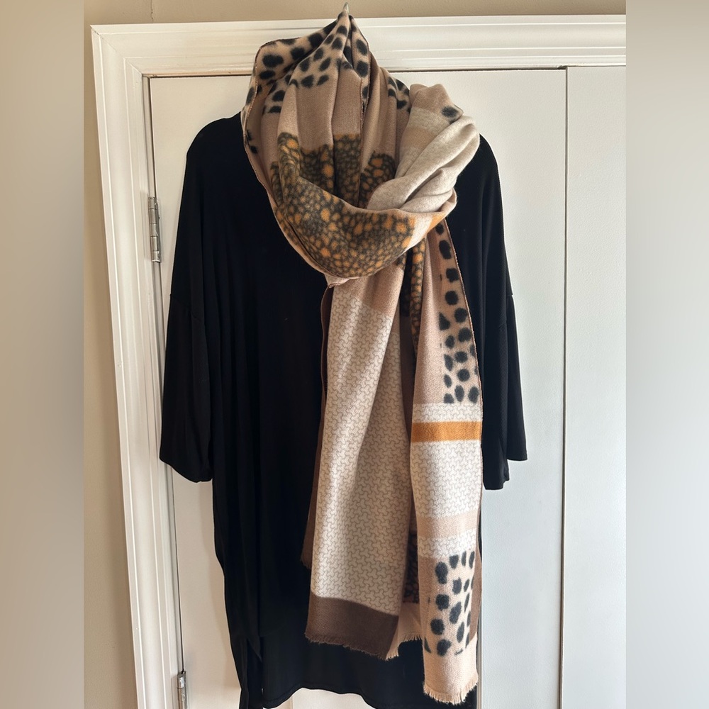 Tan and Brown Patterned Leopard Scarf - Picture 2 of 5